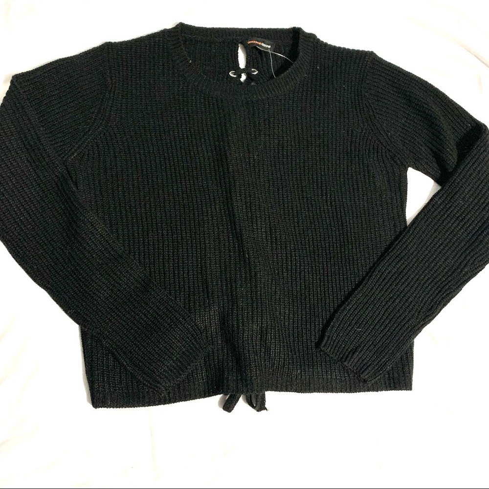 Black Knit Sweater with Tie Down Back Medium